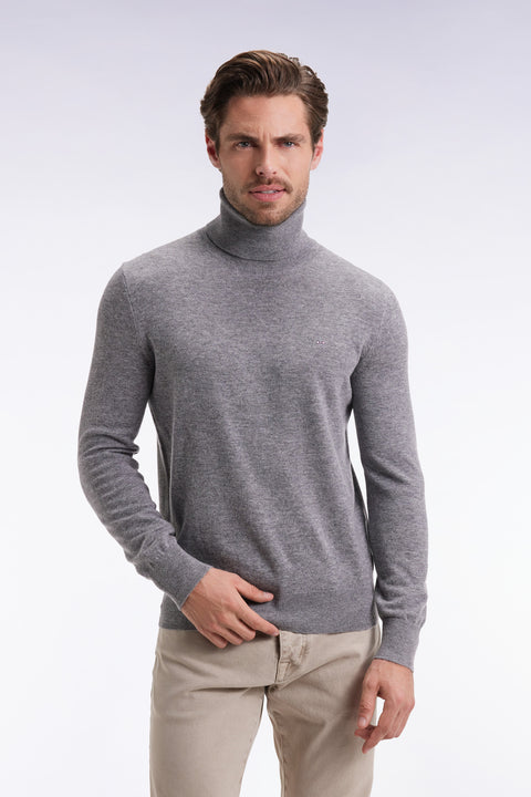 Grey virgin wool and cashmere turtleneck sweater - Image 1