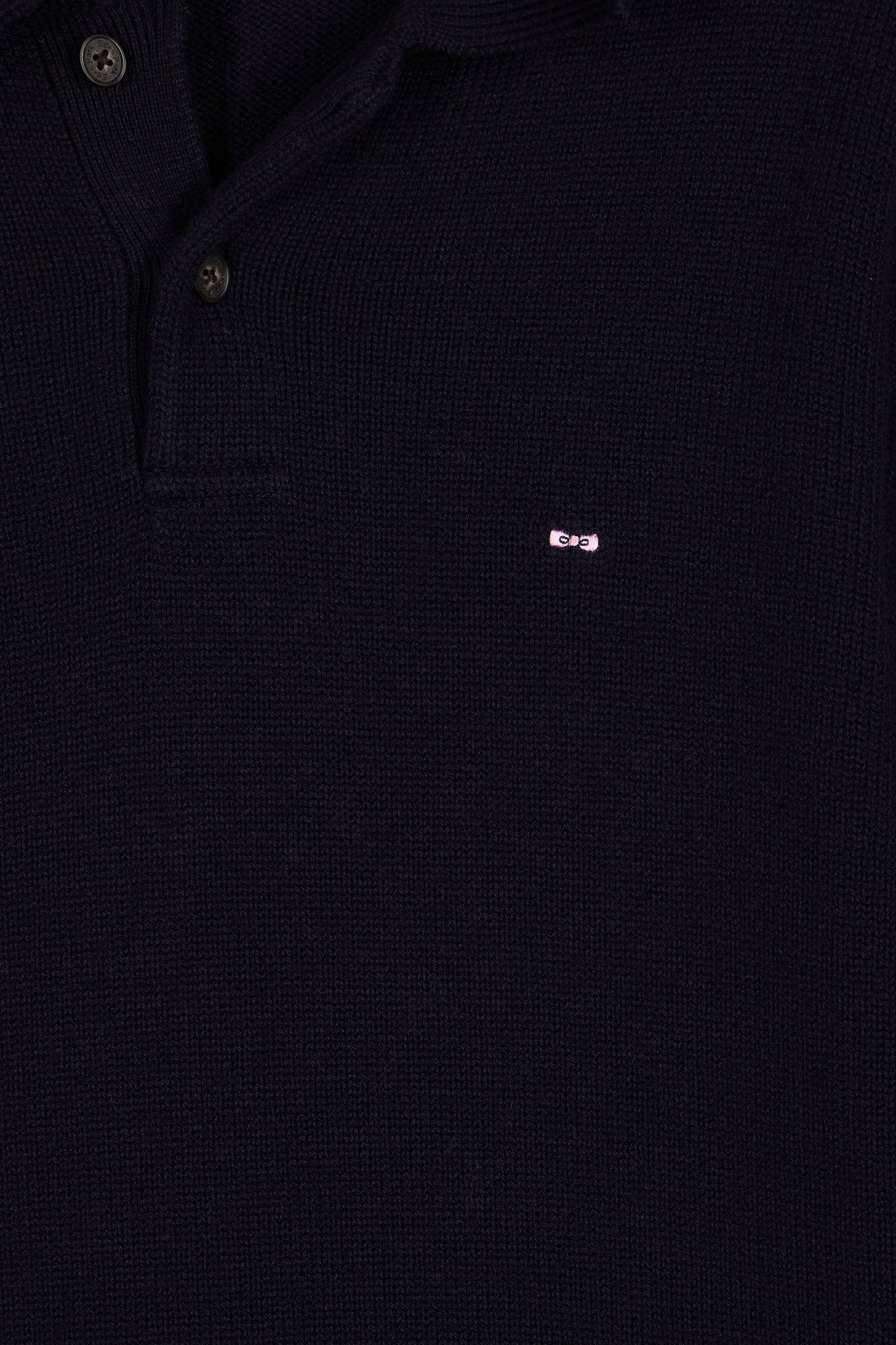 Chunky shirt-neck sweater in navy wool and cotton