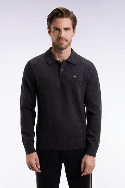 Pull col maillot épais en laine et coton gris - Image 1