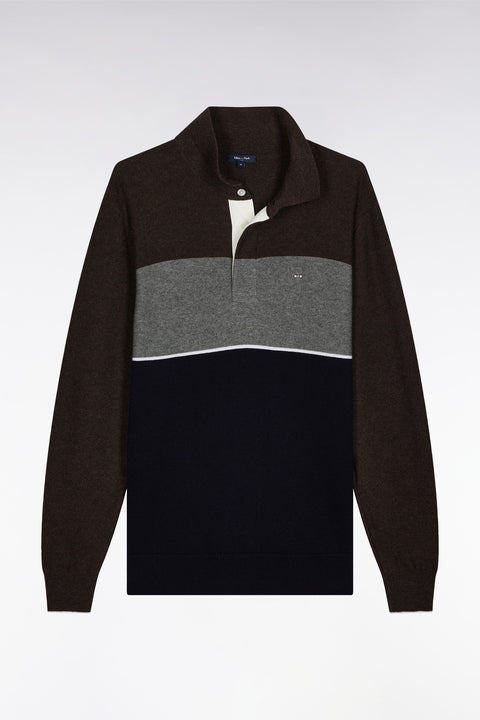 Navy and grey wool and cotton jersey-neck sweater - Image 2