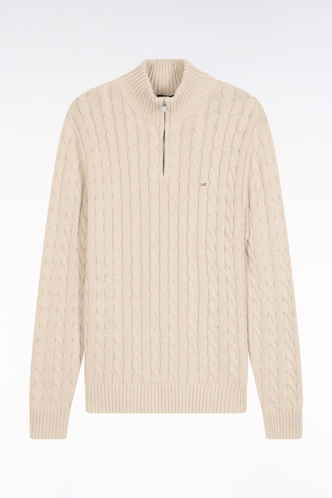 Beige cotton trucker-neck sweater - Image 2