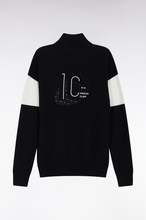 Black cotton trucker-neck sweater with back embroidery - Image 2