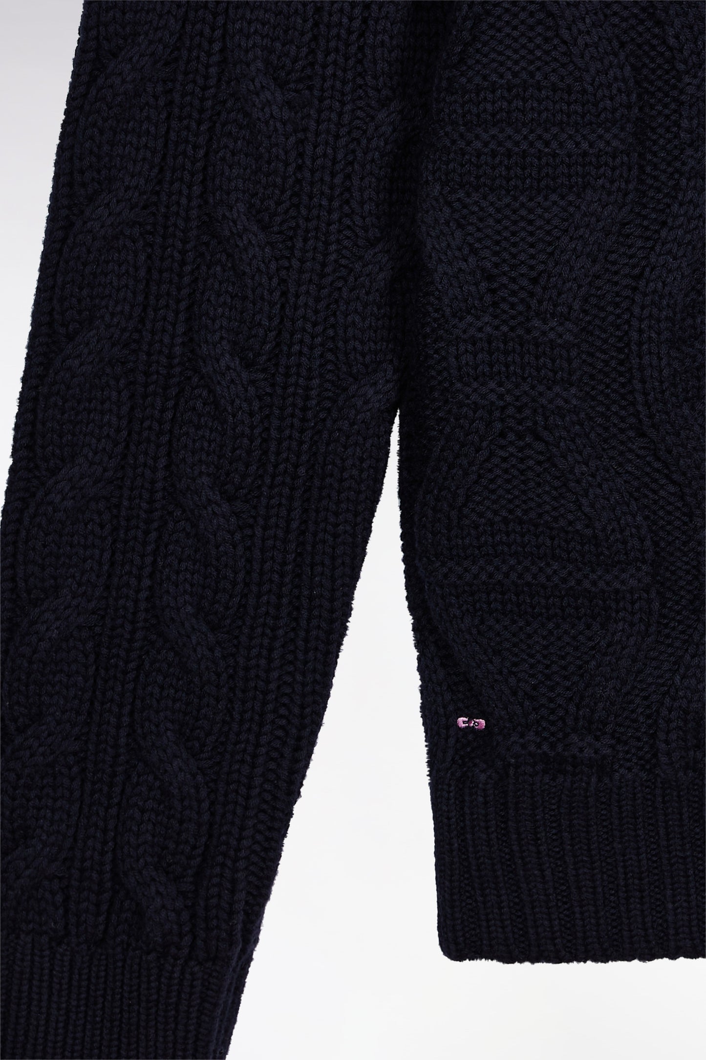 Round-neck sweater in navy wool and cotton twill