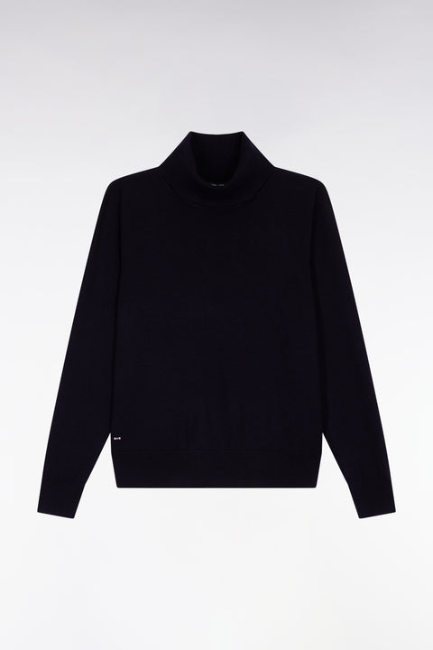 Pull à col roulé en laine mérinos marine - Image 2