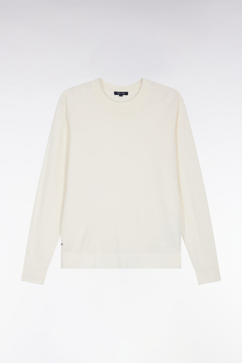 Round-neck sweater in ecru merino wool - Image 2