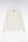 Round-neck sweater in ecru merino wool