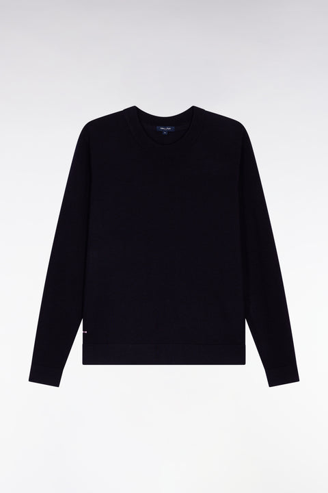 Round-neck sweater in navy merino wool - Image 2