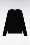Round-neck sweater in black merino wool