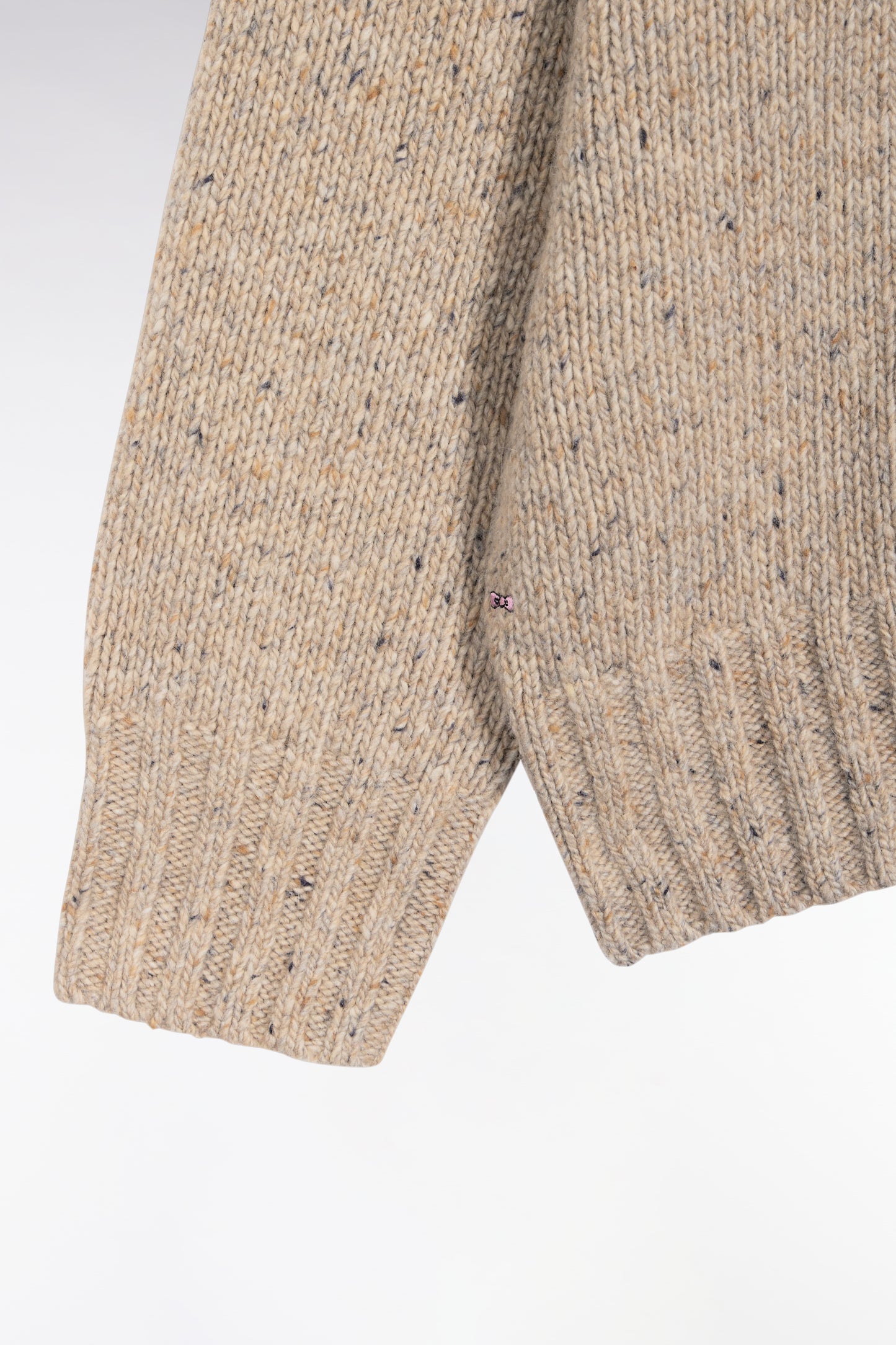 Oversized button-down high-neck sweater in beige wool blend