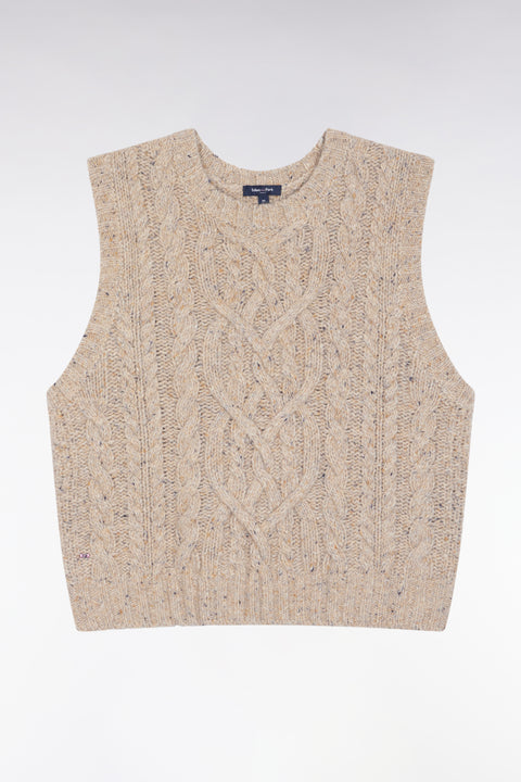 Sleeveless virgin wool blend sweater in beige Relaxed cut - Image 2