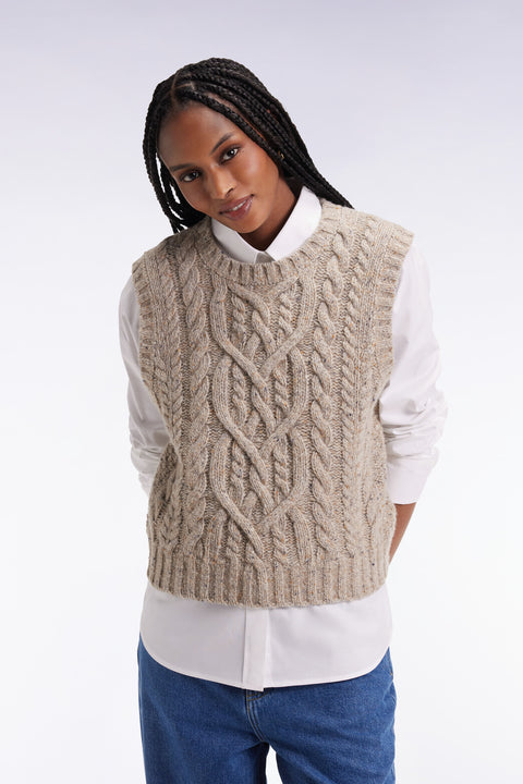 Sleeveless virgin wool blend sweater in beige Relaxed cut - Image 3