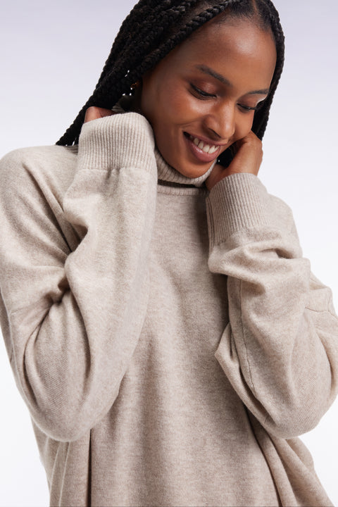 Beige wool and cashmere turtleneck sweater Relaxed cut - Image 1