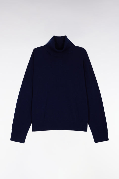 Relaxed fit turtleneck sweater in navy wool and cashmere - Image 2