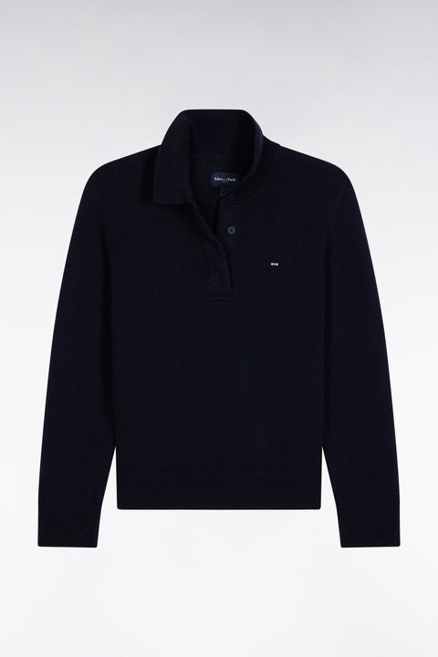 Relaxed fit navy wool and cashmere jersey-neck sweater - Image 2
