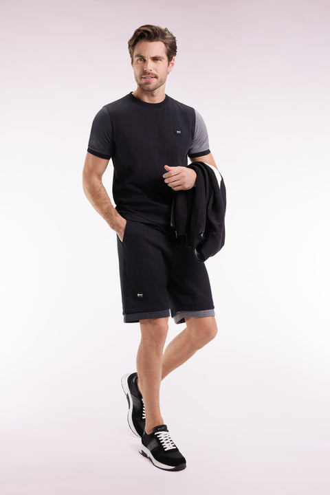 Black cotton fleece shorts, loose fit - Image 1