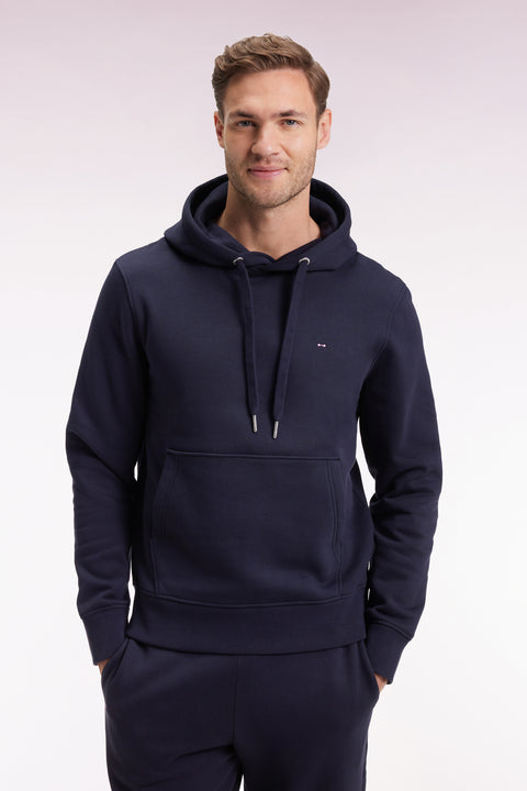 Sweatshirt à capuche en coton marine coupe droite - Image 1