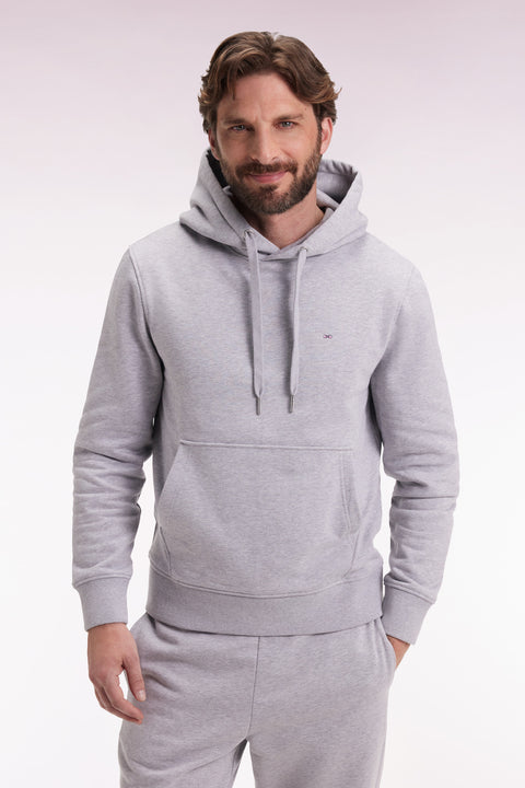 Sweatshirt à capuche en coton gris coupe droite - Image 1