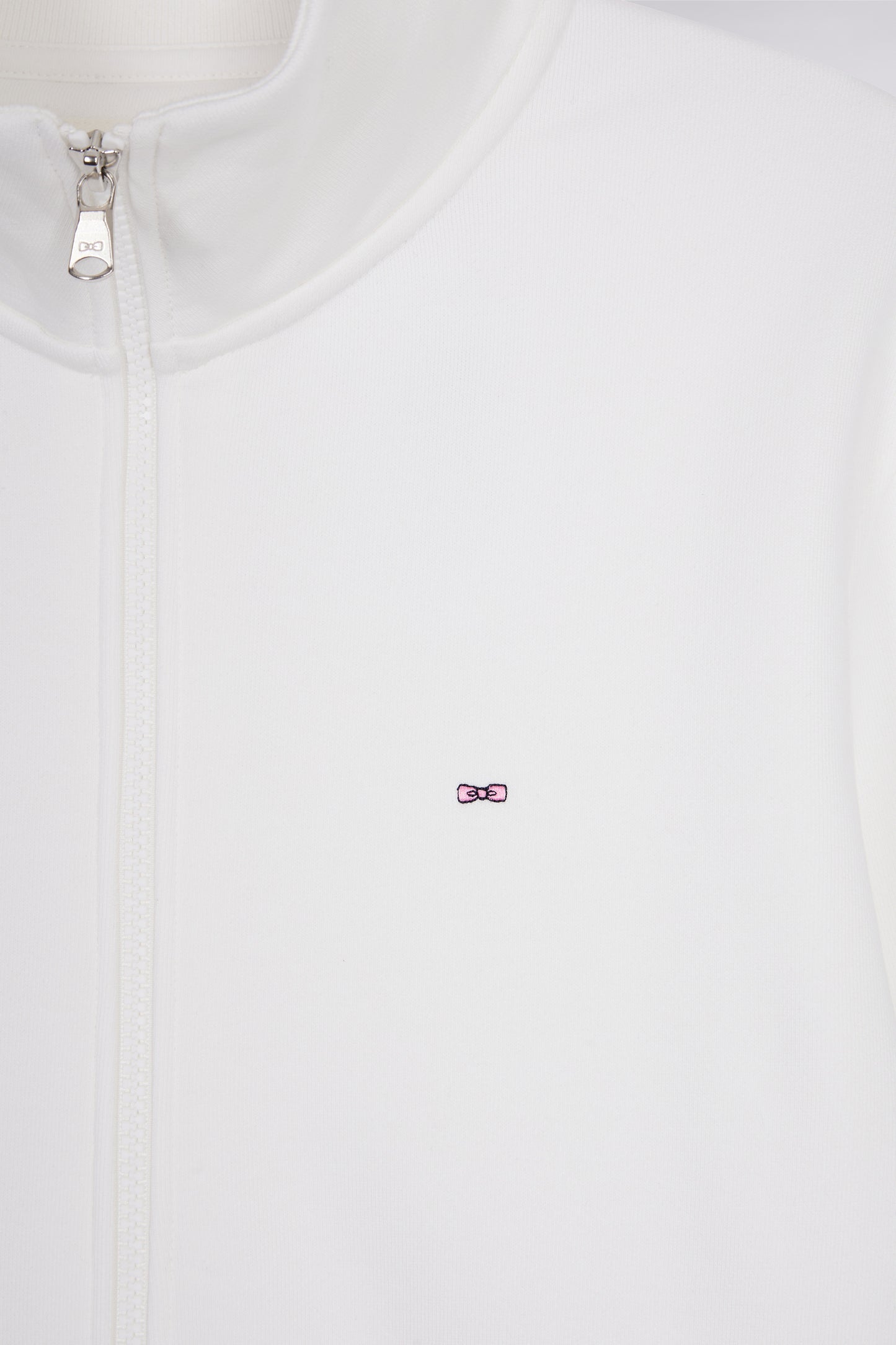 White cotton zip-up sweatshirt, straight cut