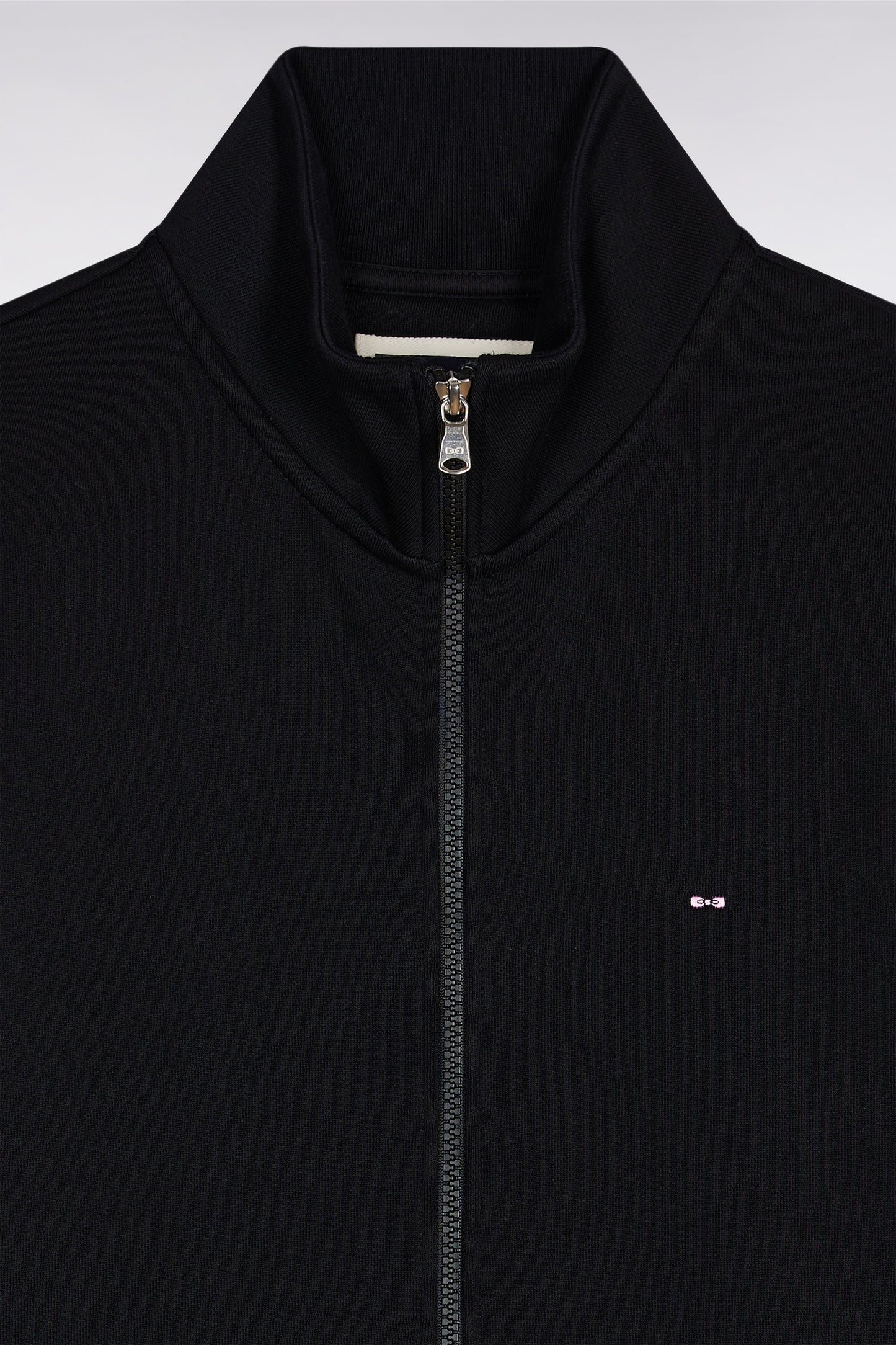 Black cotton zip-up sweatshirt, straight cut