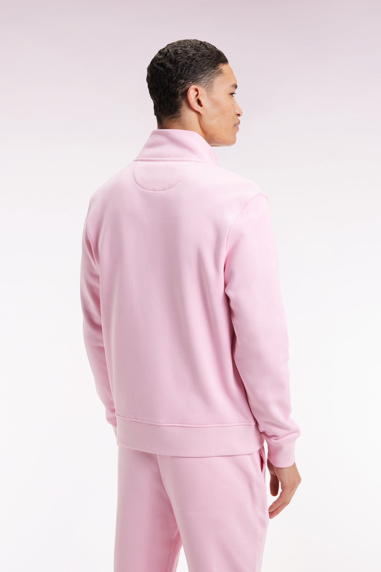 Pink cotton zip-up sweatshirt, straight cut