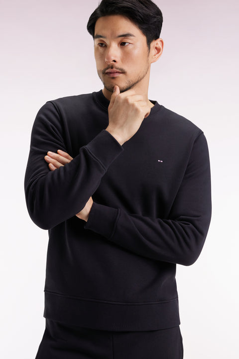Black cotton round-neck sweatshirt, straight cut - Image 1