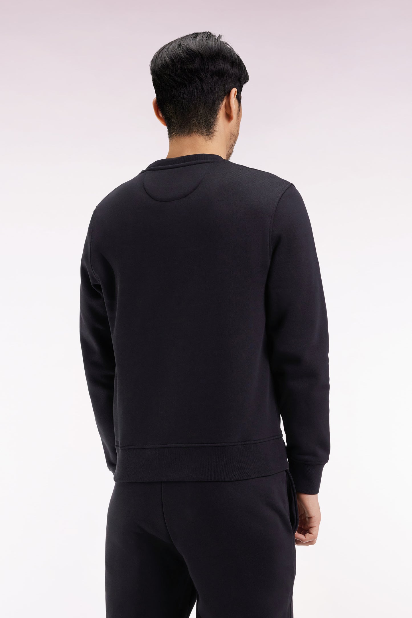 Black cotton round-neck sweatshirt, straight cut