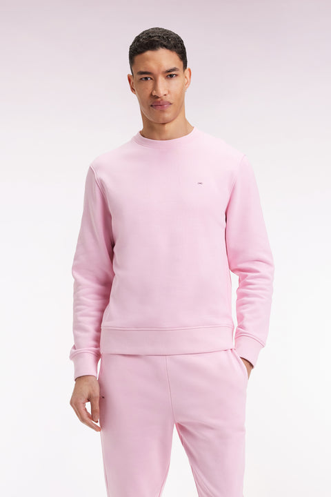Sweatshirt à col rond en coton rose coupe droite - Image 1