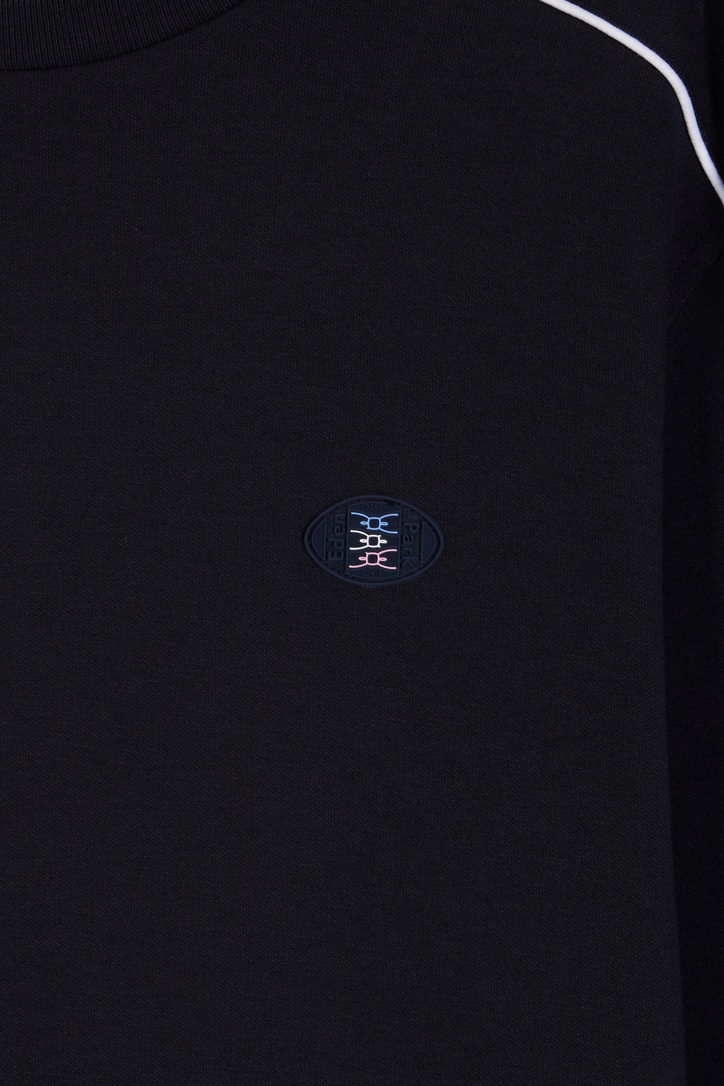 Navy fleece sweatshirt with colored piping