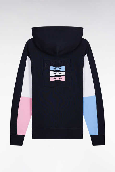 Navy hooded sweatshirt with contrasting cut-out sleeves - Image 2