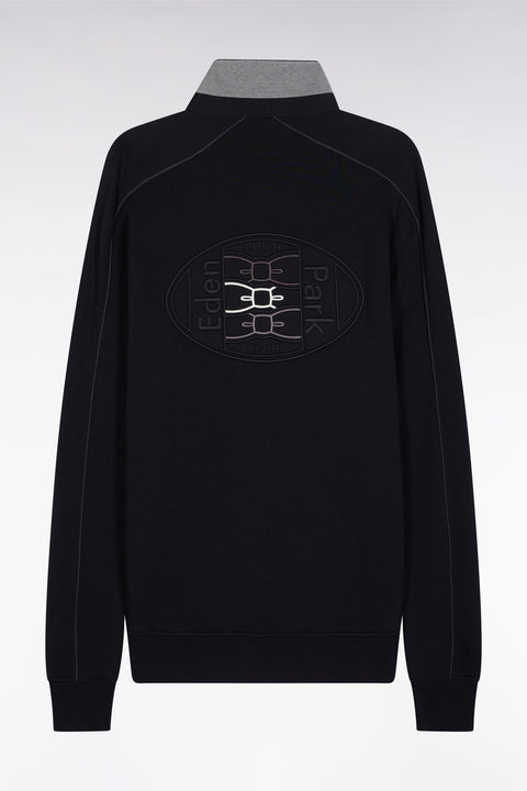 Sweatshirt with jersey collar in black brushed fleece - Image 2