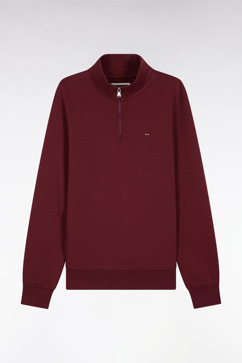 Sweatshirt à col montant zippé en molleton coton bordeaux - Image 2