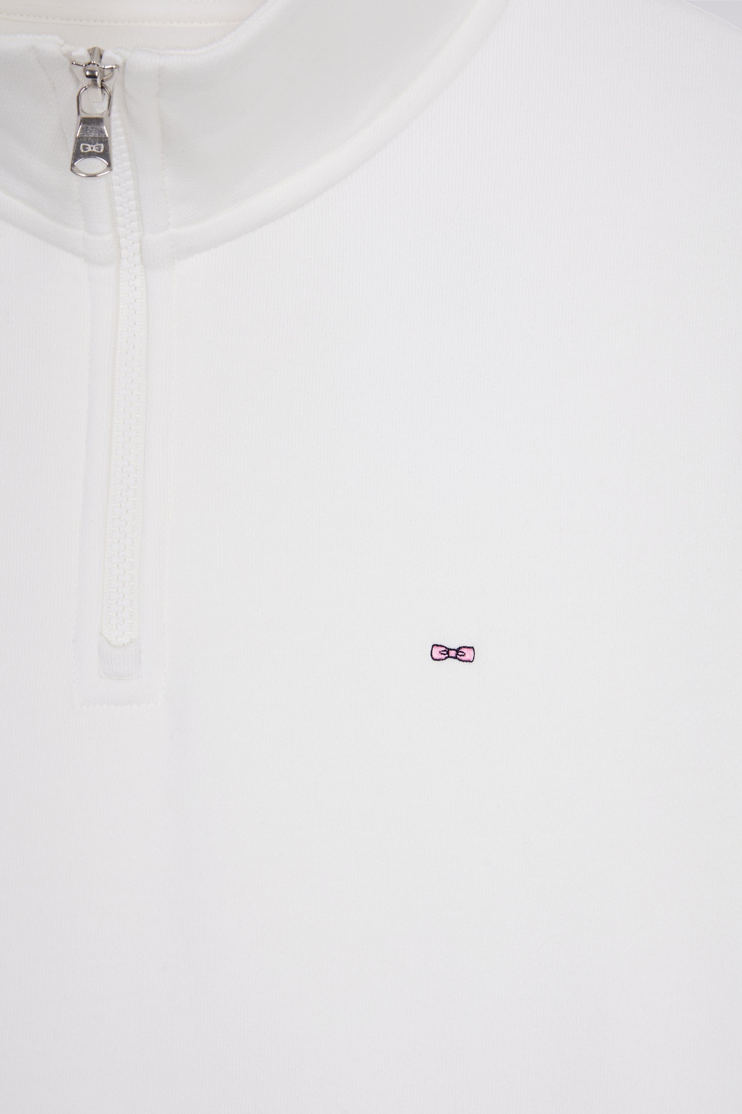 High-neck zip-up sweatshirt in white cotton fleece