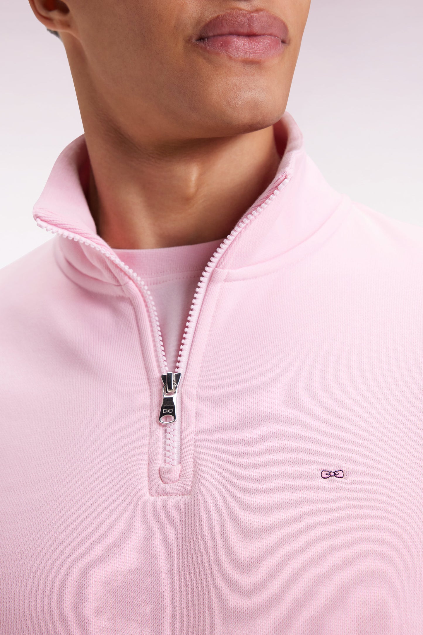 High-neck zip-up sweatshirt in pink cotton fleece