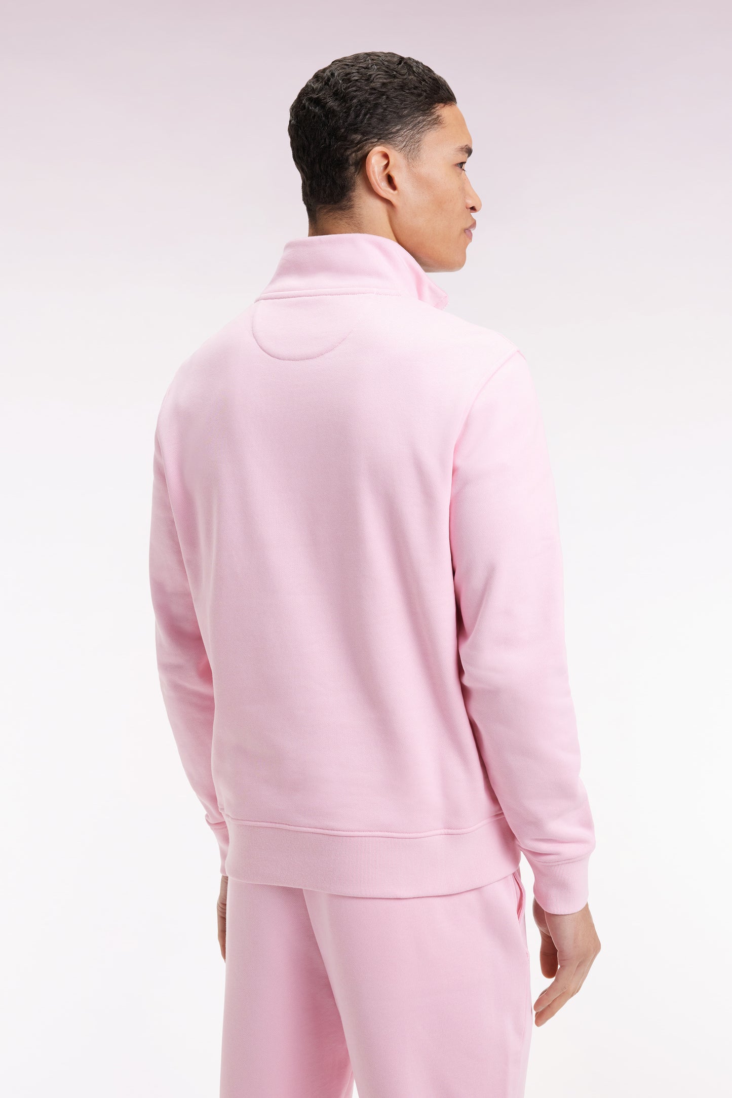 High-neck zip-up sweatshirt in pink cotton fleece