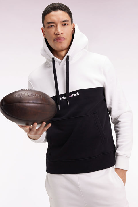 White two-tone hooded sweatshirt, straight cut - Image 3
