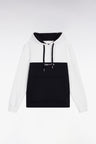 White two-tone hooded sweatshirt, straight cut