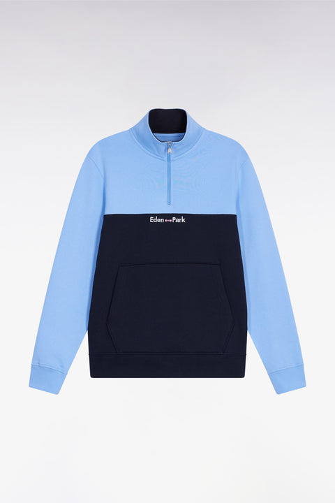 Sweatshirt col camionneur en molleton bicolore ciel - Image 2