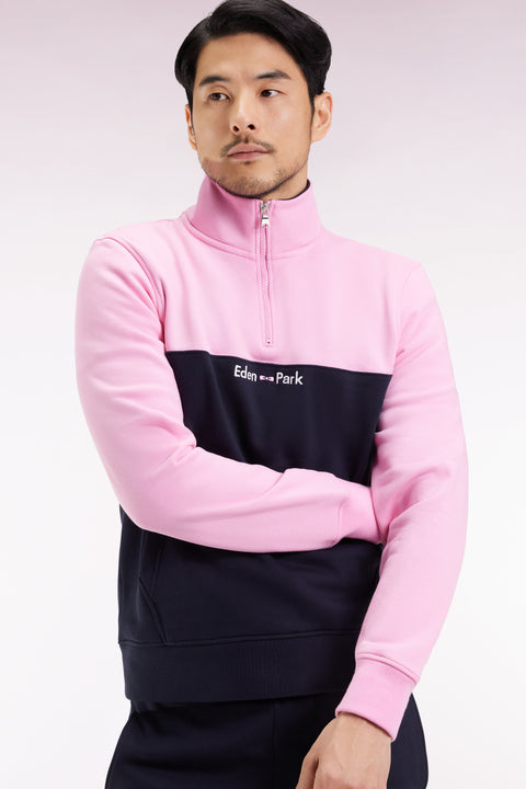 Sweatshirt col camionneur en molleton bicolore rose - Image 3