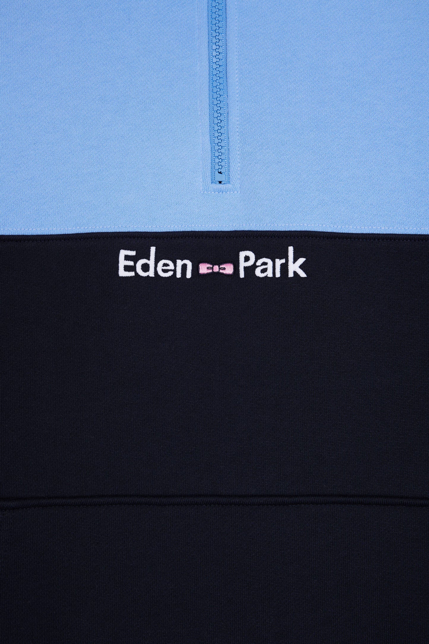 Two-tone sky fleece trucker-neck sweatshirt