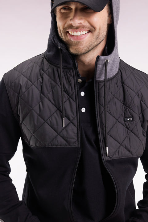 Zipped sweatshirt in black and grey quilted bimaterial interlock - Image 1