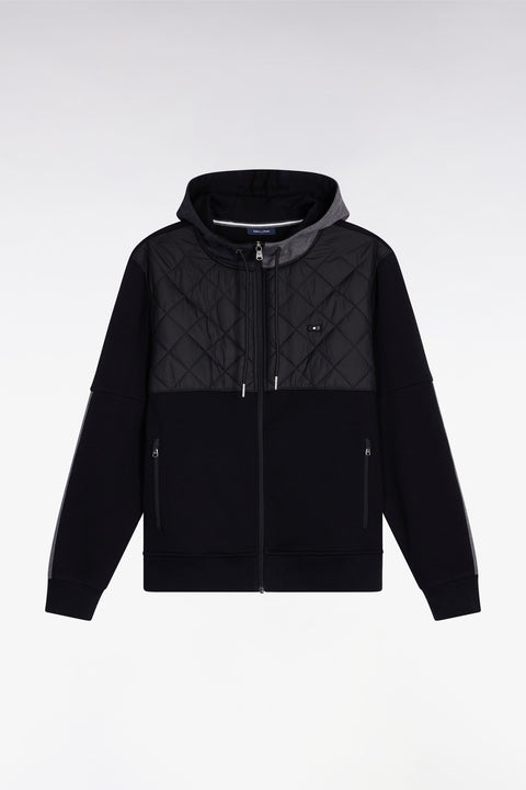 Zipped sweatshirt in black and grey quilted bimaterial interlock - Image 2
