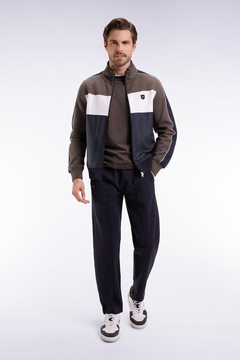 Sweatshirt zippé bimatière en nylon matelassé marron - Image 3