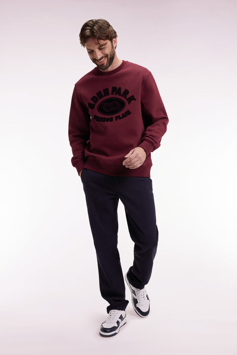 Sweatshirt à col rond en coton mélangé bordeaux coupe Relaxed - Image 3