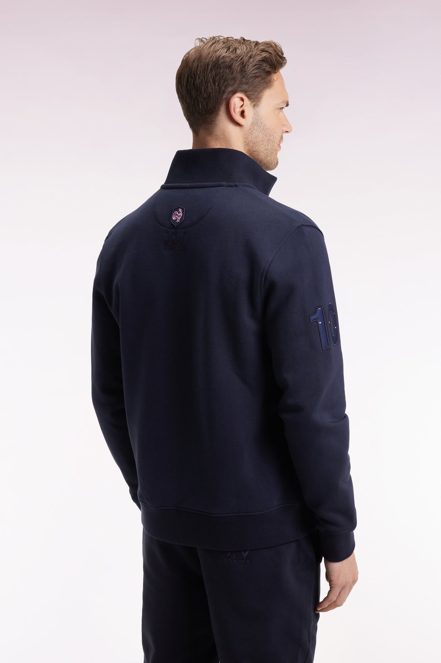 Sweatshirt zippé en coton marine broderie 10 coupe droite