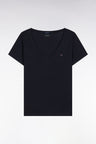 Short-sleeved V-neck T-shirt in navy Pima cotton