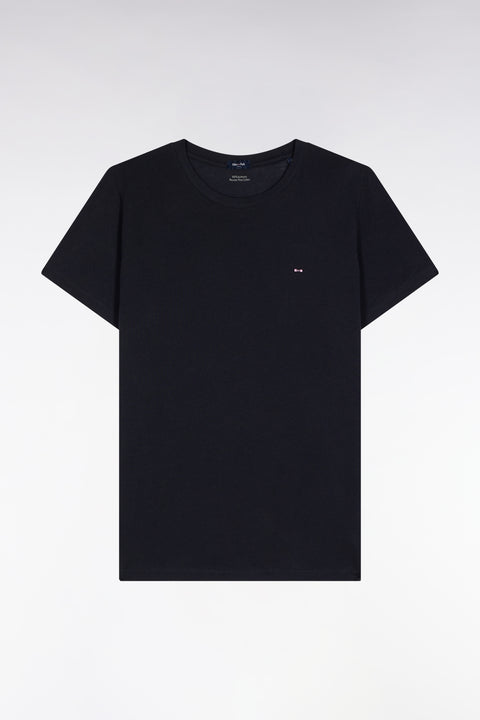 Short-sleeved T-shirt in navy Pima cotton with round collar - Image 2