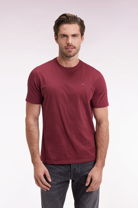 Short-sleeved round-neck T-shirt in burgundy Pima cotton - Image 3