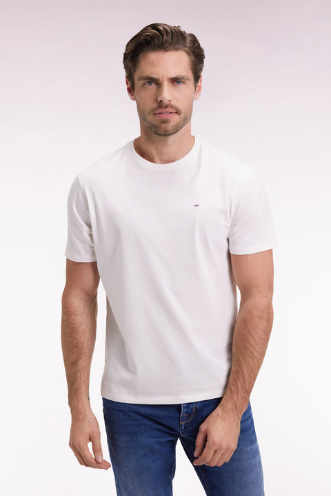 Short-sleeved round-neck T-shirt in ecru Pima cotton - Image 3