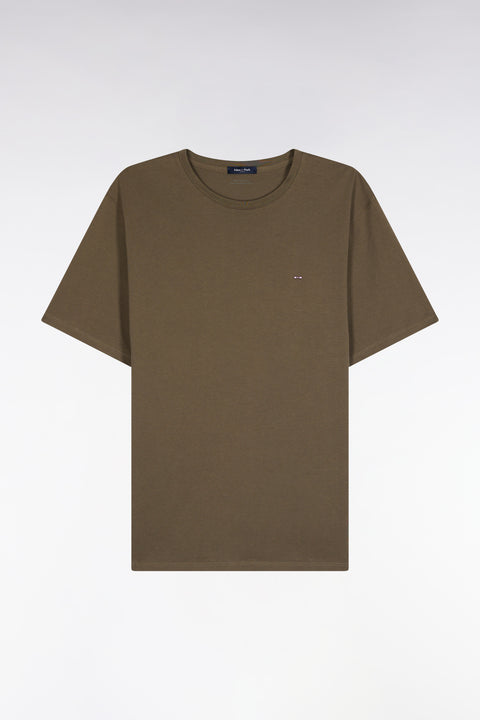 Short-sleeved round-neck T-shirt in khaki Pima cotton - Image 2