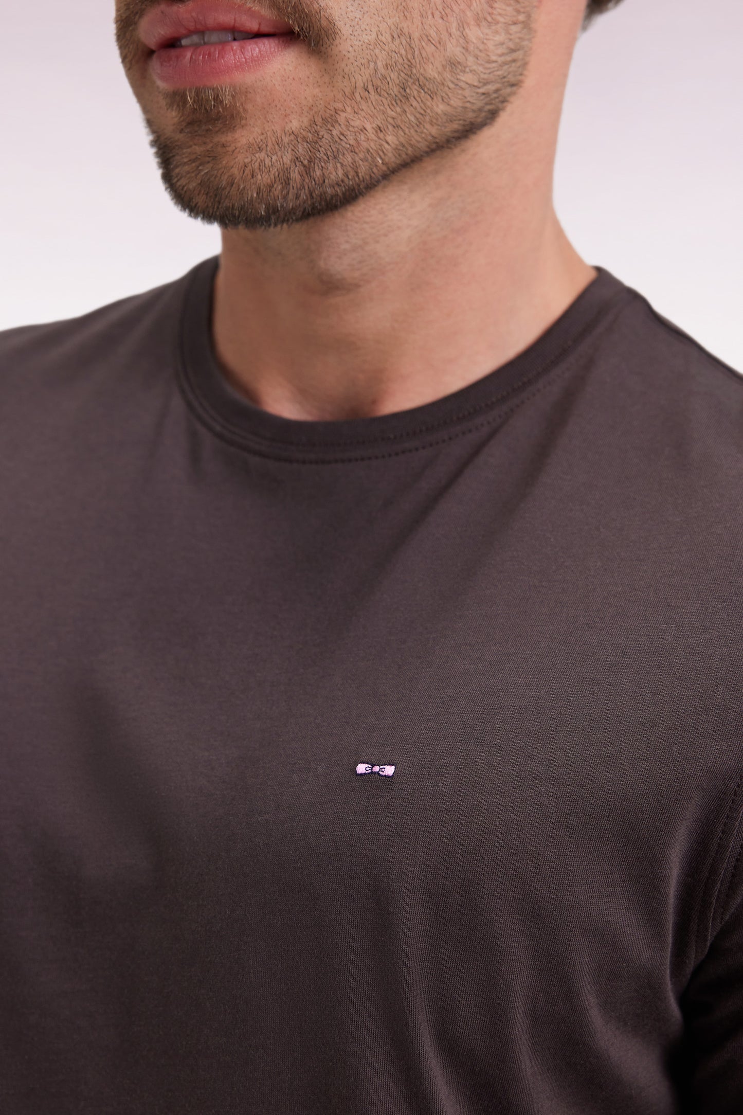 Short-sleeved round-neck T-shirt in brown Pima cotton